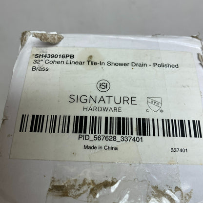 Signature Hardware 32" Cohen Linear Tile-In Shower Drain - Polished Brass