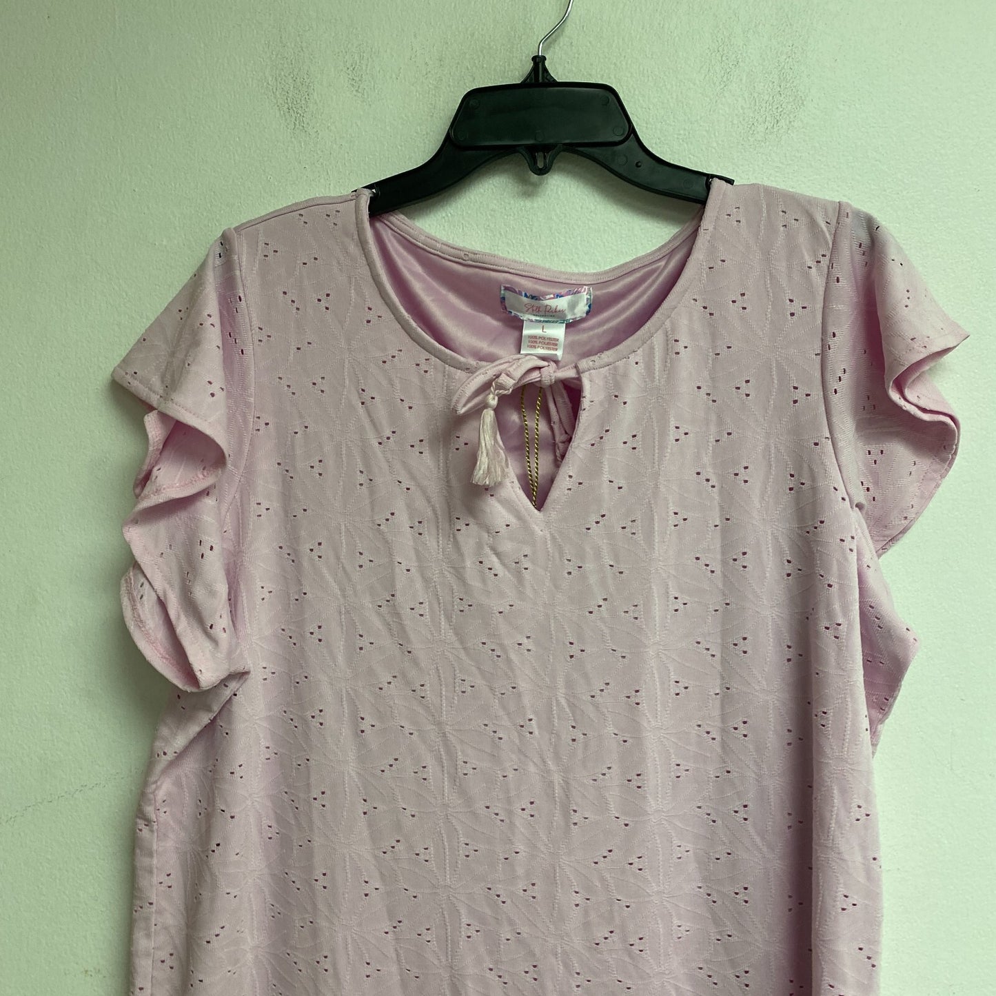 Stella Parker Women's Eyelet Flutter Sleeve Dress Size Large Color: Calm Pink