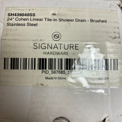 Signature Hardware 24" COHEN LINEAR TILE IN SHOWER DRAIN BRUSHED STAINLESS STEEL