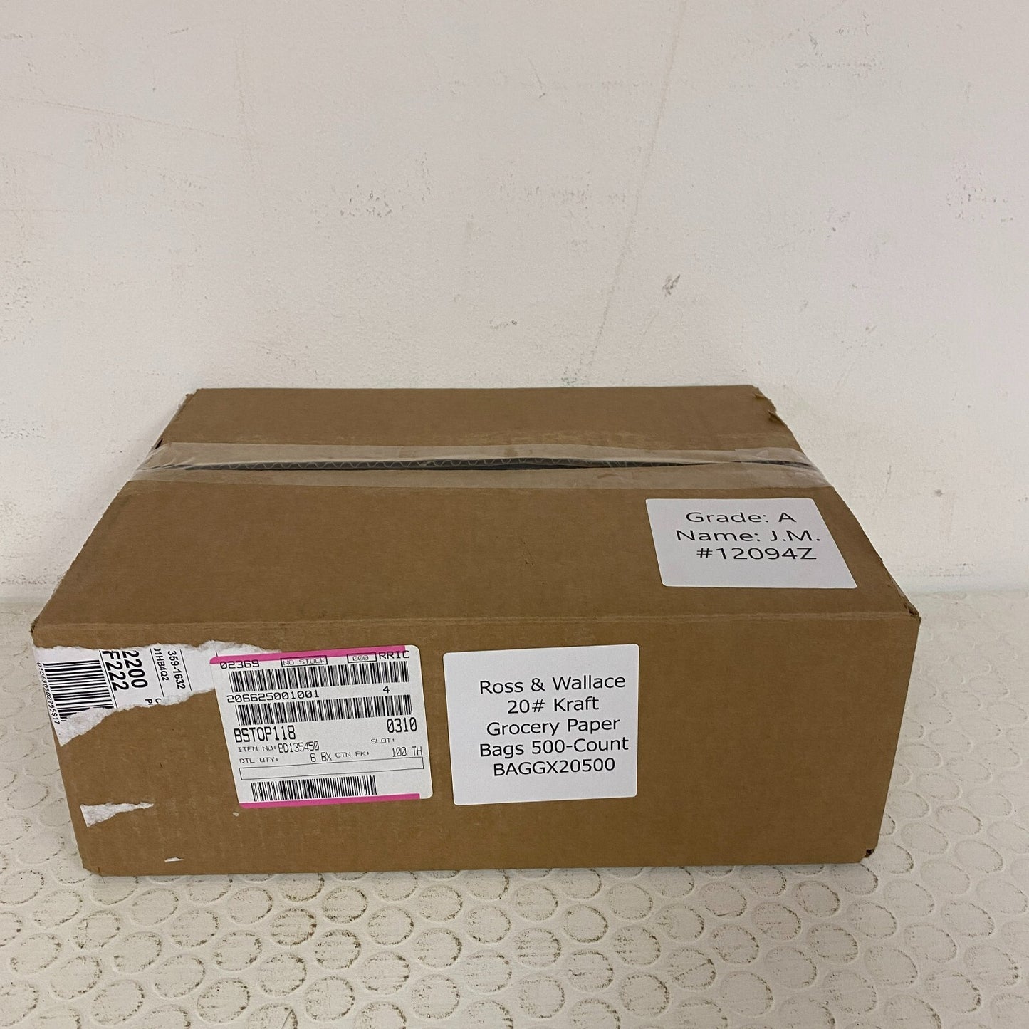 Ross & Wallace 20# Kraft Grocery Paper Bags 500‑Count BAGGX20500