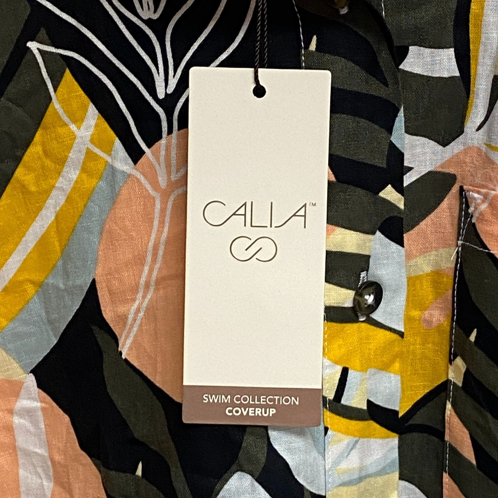 Calia Womens Coverup Oversized Long Sleeve Button Down Multi Palm WSA23919PRT