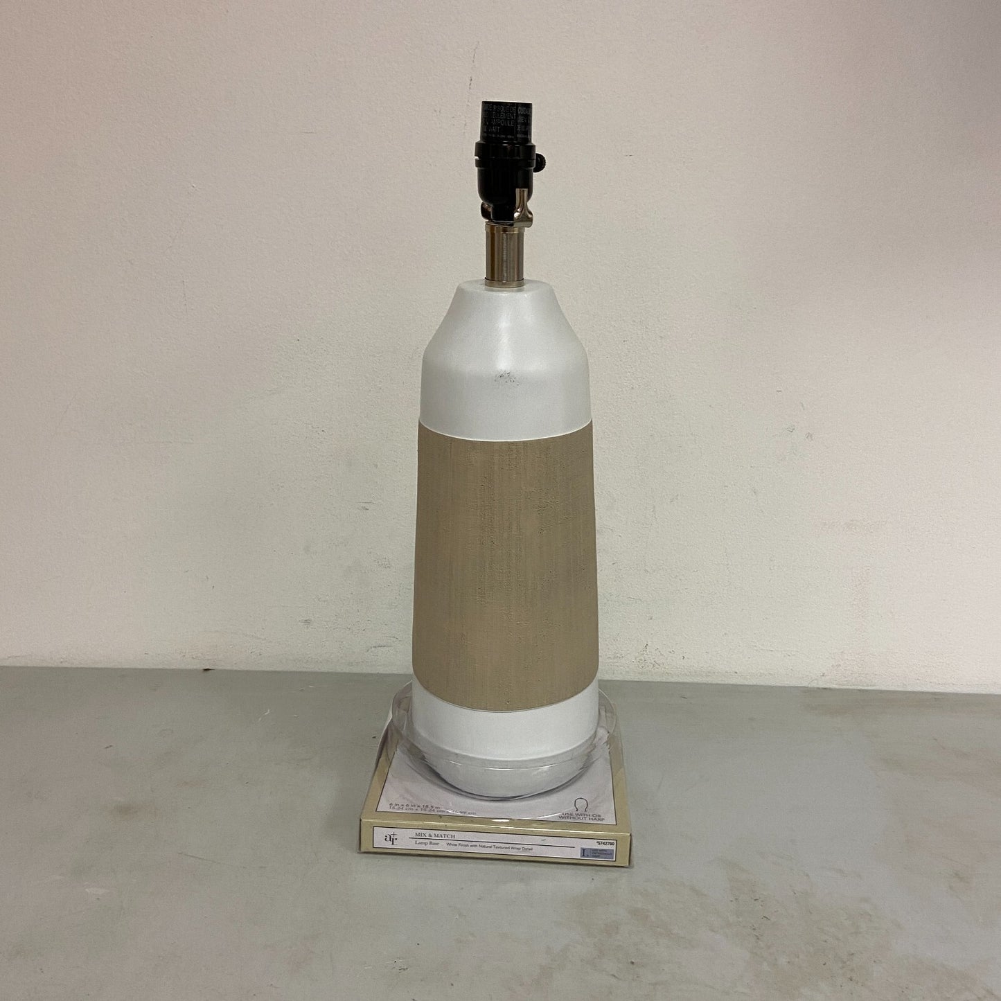 allen + roth Lamp Base White Finish with Natural Textured Wrap Detail 6in x 6in