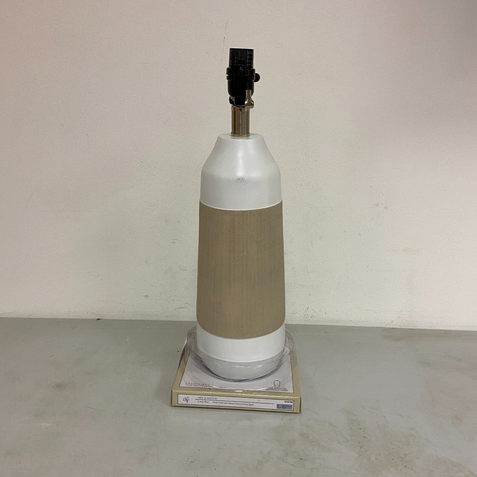 allen + roth Lamp Base White Finish with Natural Textured Wrap Detail 6in x 6in