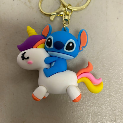 Assorted Silicone Lalo & Stitch Keychain with stitch riding Unicorn Accessory