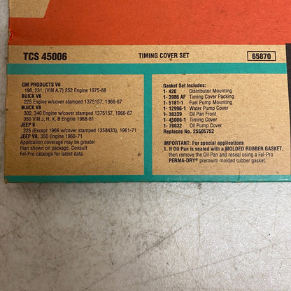 FEL-PRO TCS45006 Timing Cover Gasket Set 1975-1987 Buick V6 3.8L 231 Regal
