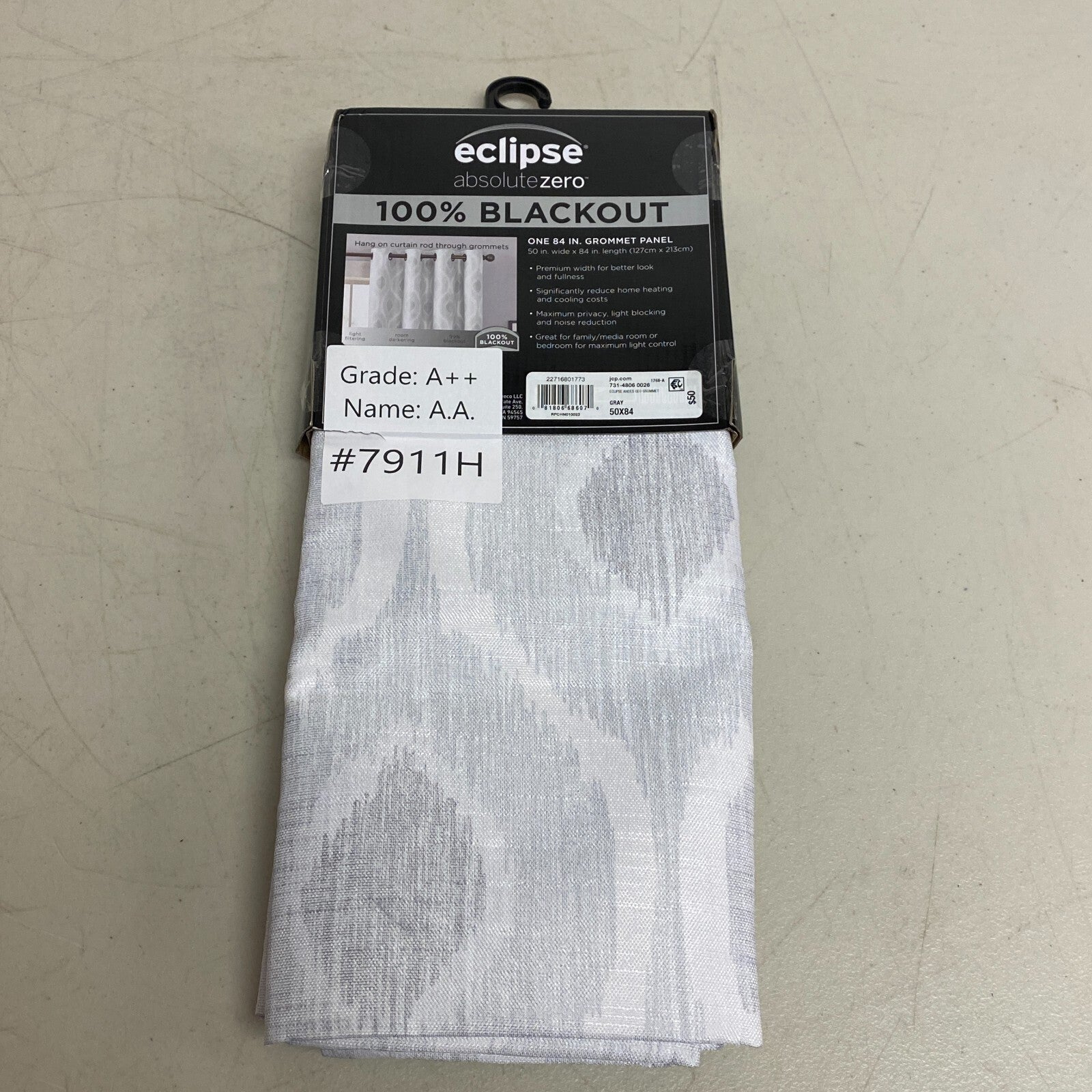 Eclipse Absolute Zero - 100% Blackout One Grommet Panel Curtains 50"x84" - Gray