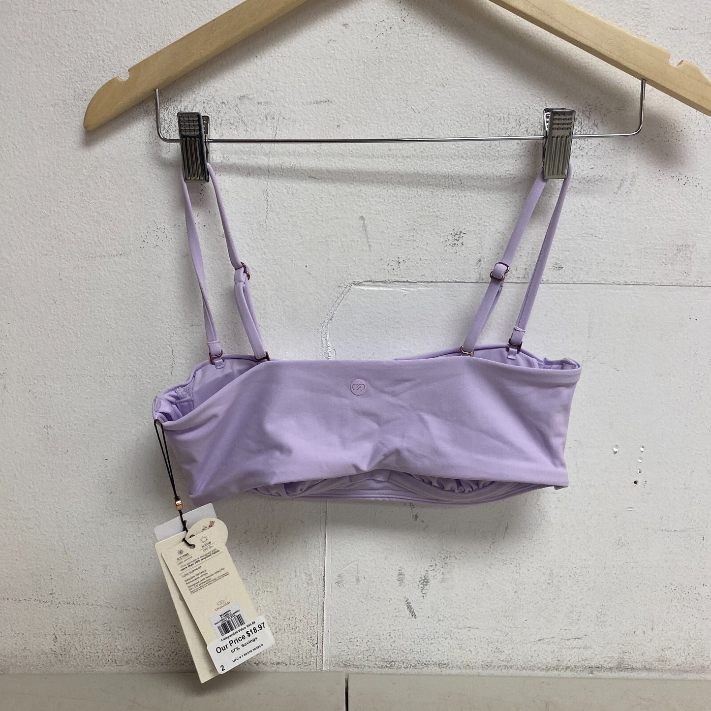 CALIA Women's Shirred Strapless Bandeau Low Support SwimTop Lilac Flash WSA23202