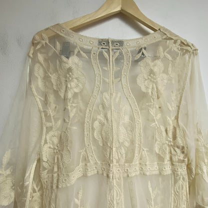 Blue Rain Womens Swim Coverup Creme Embroidered Floral Size Womens Large