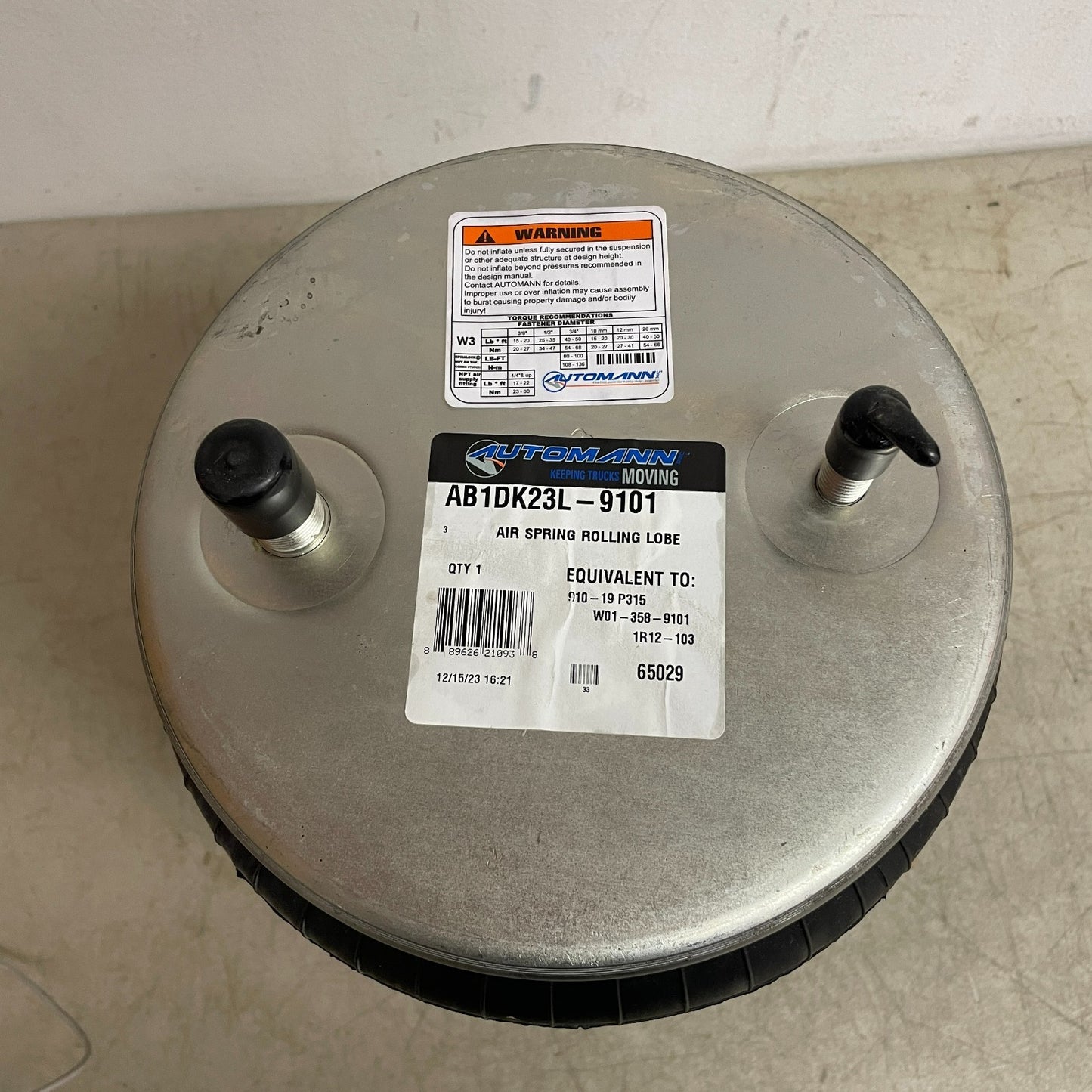 Automann AB1DK23L-9101 Rolling Lobe Air Spring 5700lb @ 80 PSI 15.5" Height