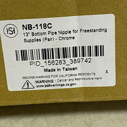 Signature Hardware 13" Bottom Pipe Nipple for Freestanding Supplied (Pair) Chrom