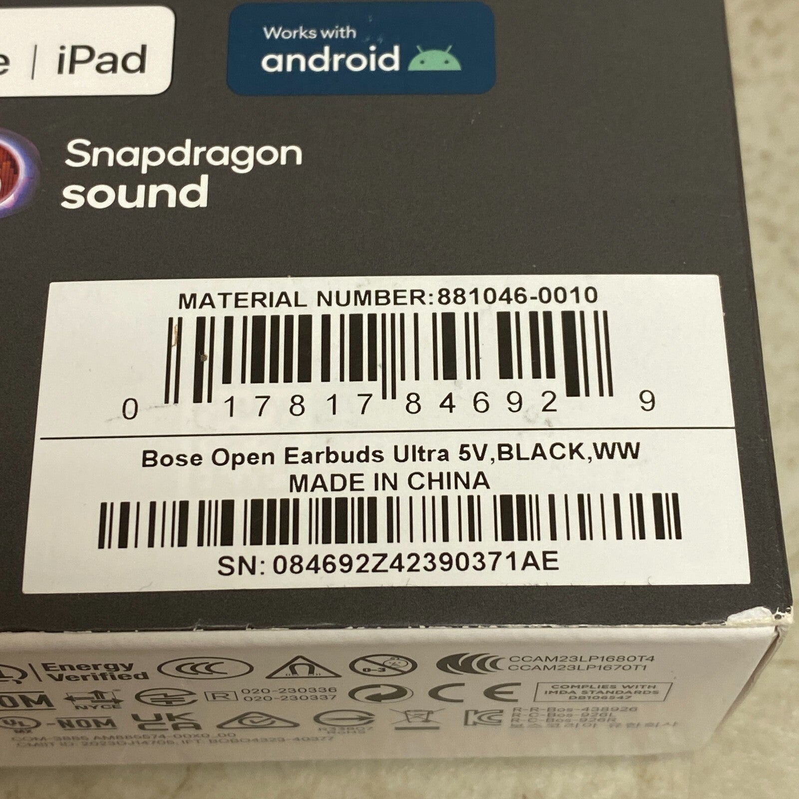 Bose Ultra Open Earbuds Black Made for iPhone | iPad ,work with Android New !!