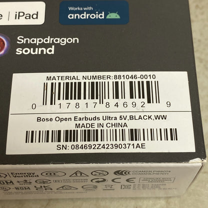 Bose Ultra Open Earbuds Black Made for iPhone | iPad ,work with Android New !!