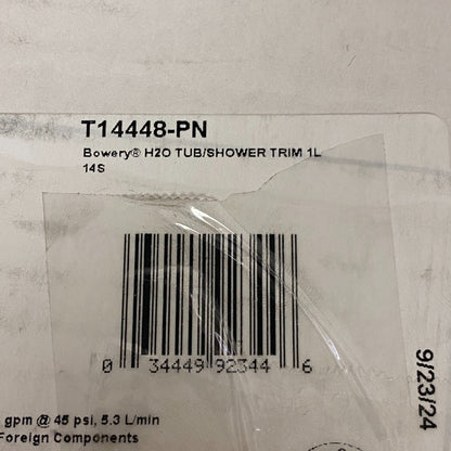 DELTA BOWERY H2O TUB/SHOWER TRIM 1L 14S Polished Nickel