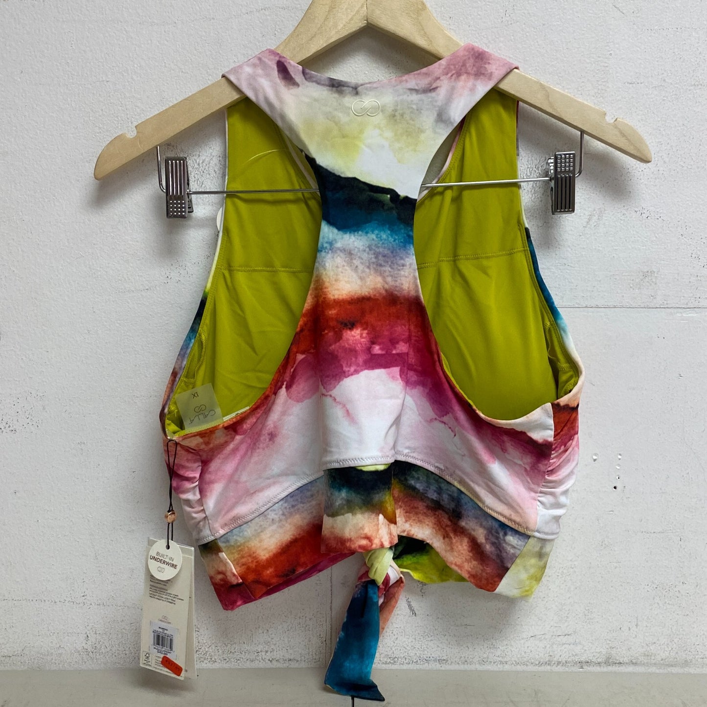 Calia Women's Swim Tie Front Long Line TOP Watercolor Multi WSA22218PRTWP New