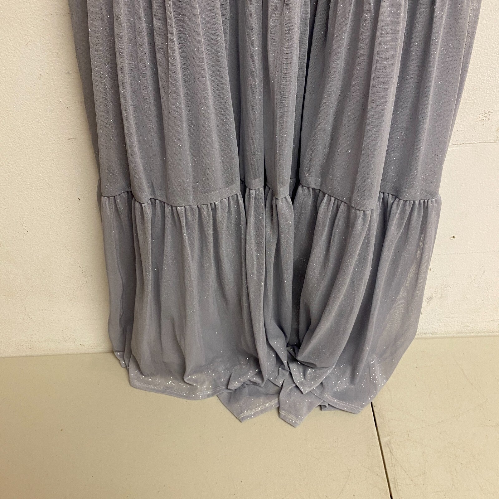 Danny & Nicole Women Short Sleeve Fit+Flare Tiered Maxi Dress Sz 14 Color Silver