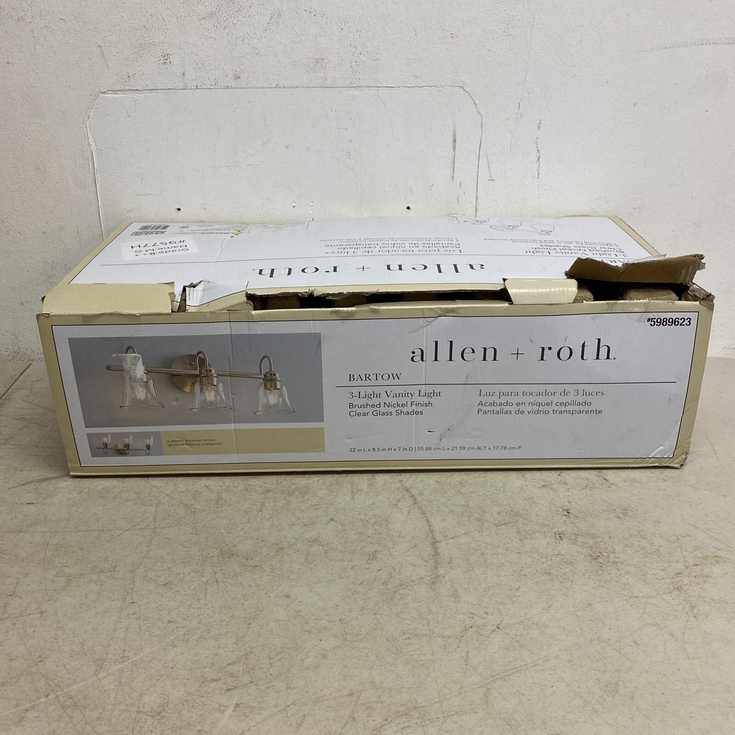 Allen + Roth Bartow 3 Light Vanity Light Brushed Nickel Finish Clear Glass Shade