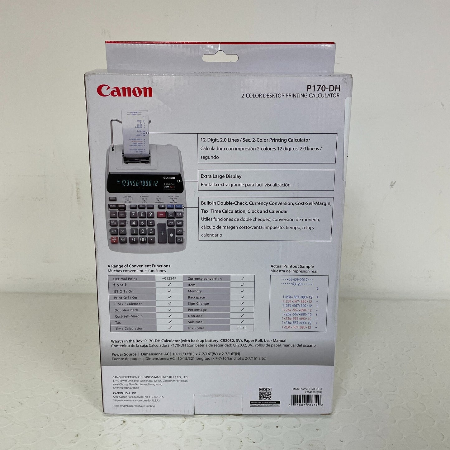 Canon P170-DH-3 2- Color Desktop Printing Calculator - New in Box