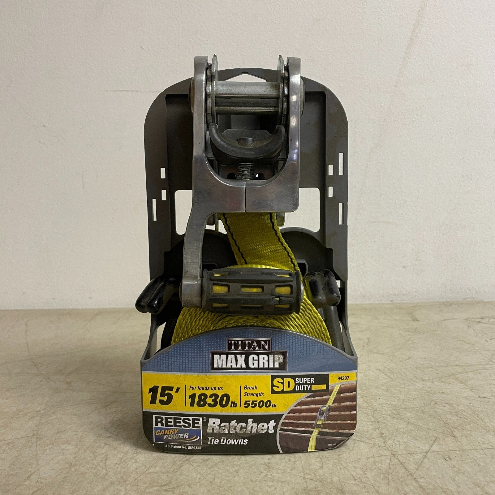 Reese Heavy-Duty 15 ft Ratchet Tie-Down Strap Yellow 5500 lb Strength 94297