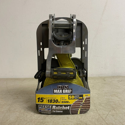 Reese Heavy-Duty 15 ft Ratchet Tie-Down Strap Yellow 5500 lb Strength 94297