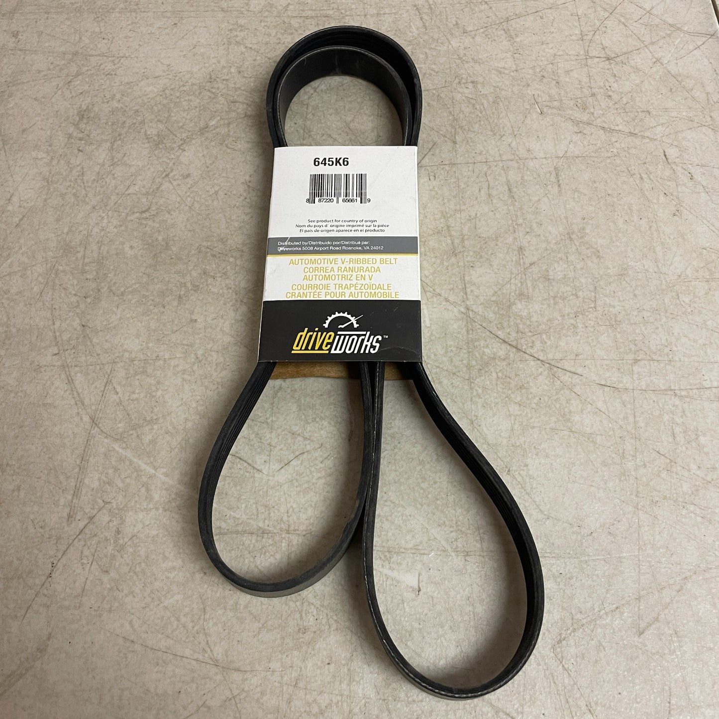 Driveworks Poly-Rib Serpentine Belt 64.5 Inch 6-Rib EPDM Model 645K6