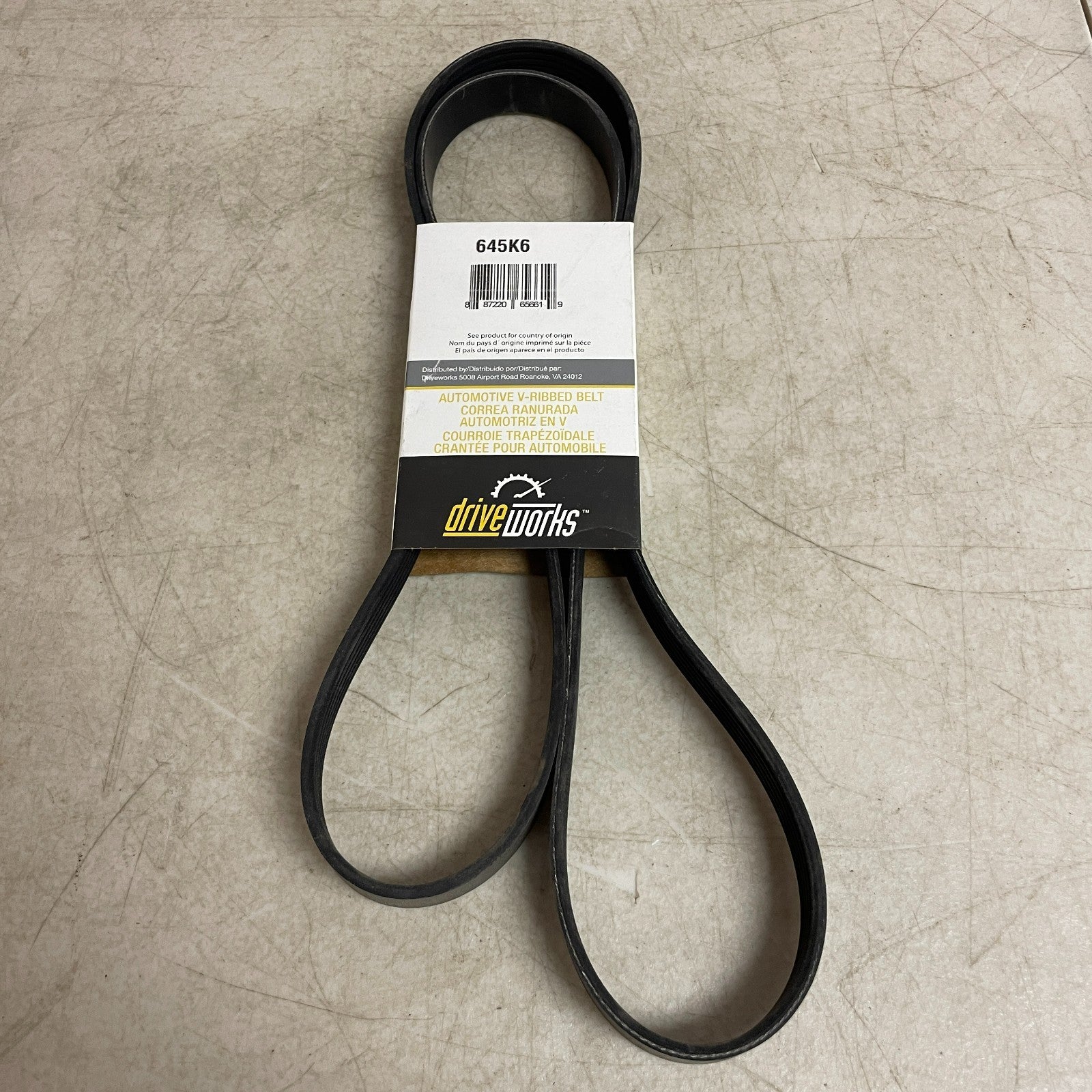 Driveworks Poly-Rib Serpentine Belt 64.5 Inch 6-Rib EPDM Model 645K6