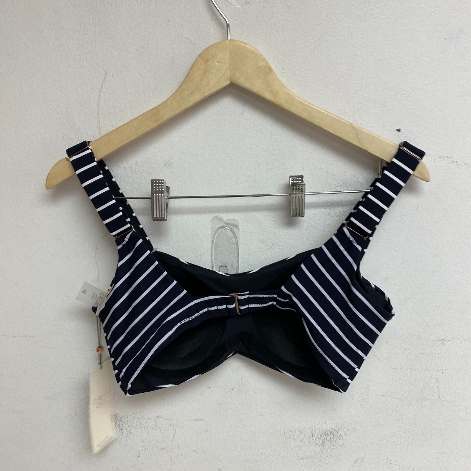 Calia Women's Power Sculpt High Support Racerback Swim Bikini Top Stripe Black