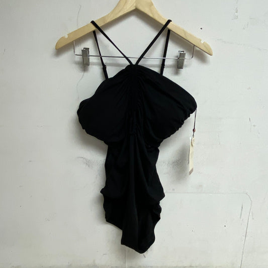 Calia Womens Shirred Cut Out One Piece Tummy Control Swimsuit Pure Black New!