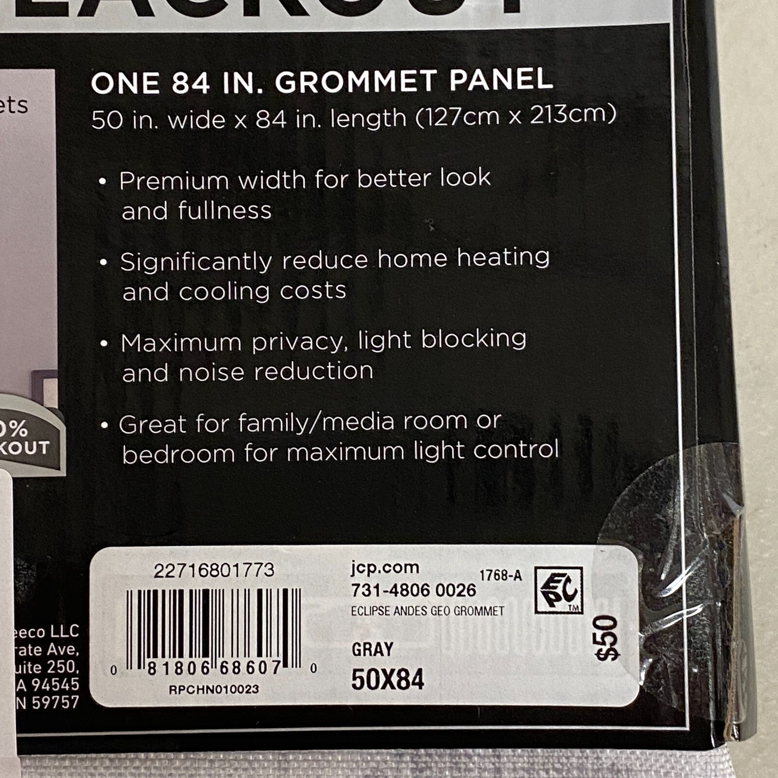 Eclipse Absolute Zero - 100% Blackout One Grommet Panel Curtains 50"x84" - Gray