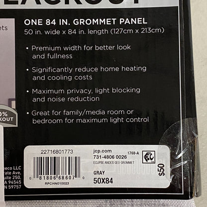 Eclipse Absolute Zero - 100% Blackout One Grommet Panel Curtains 50"x84" - Gray
