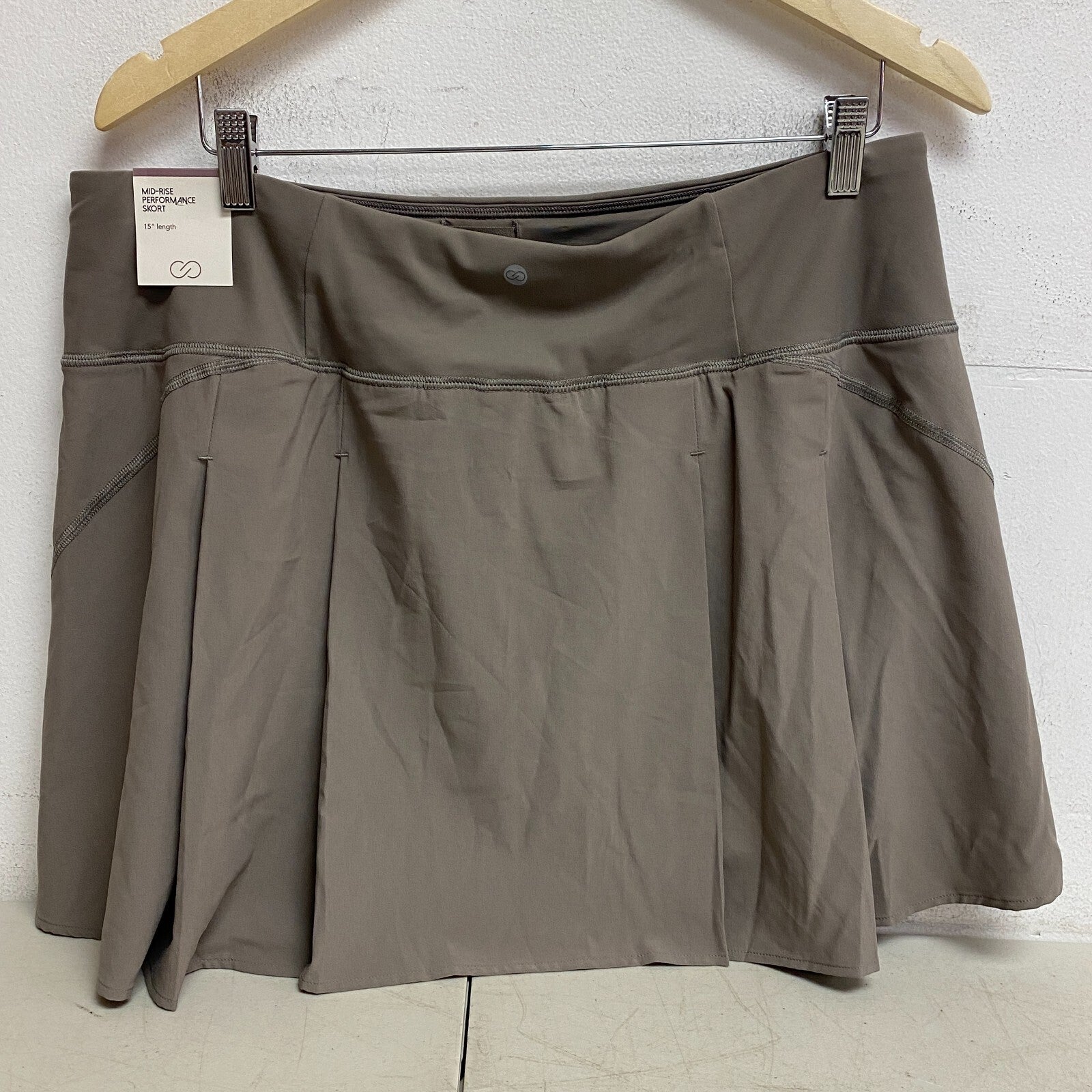 CALIA Women's 15" Mid Rise Performance Relaxed Fit Skort Dark Grey WAX12379 New