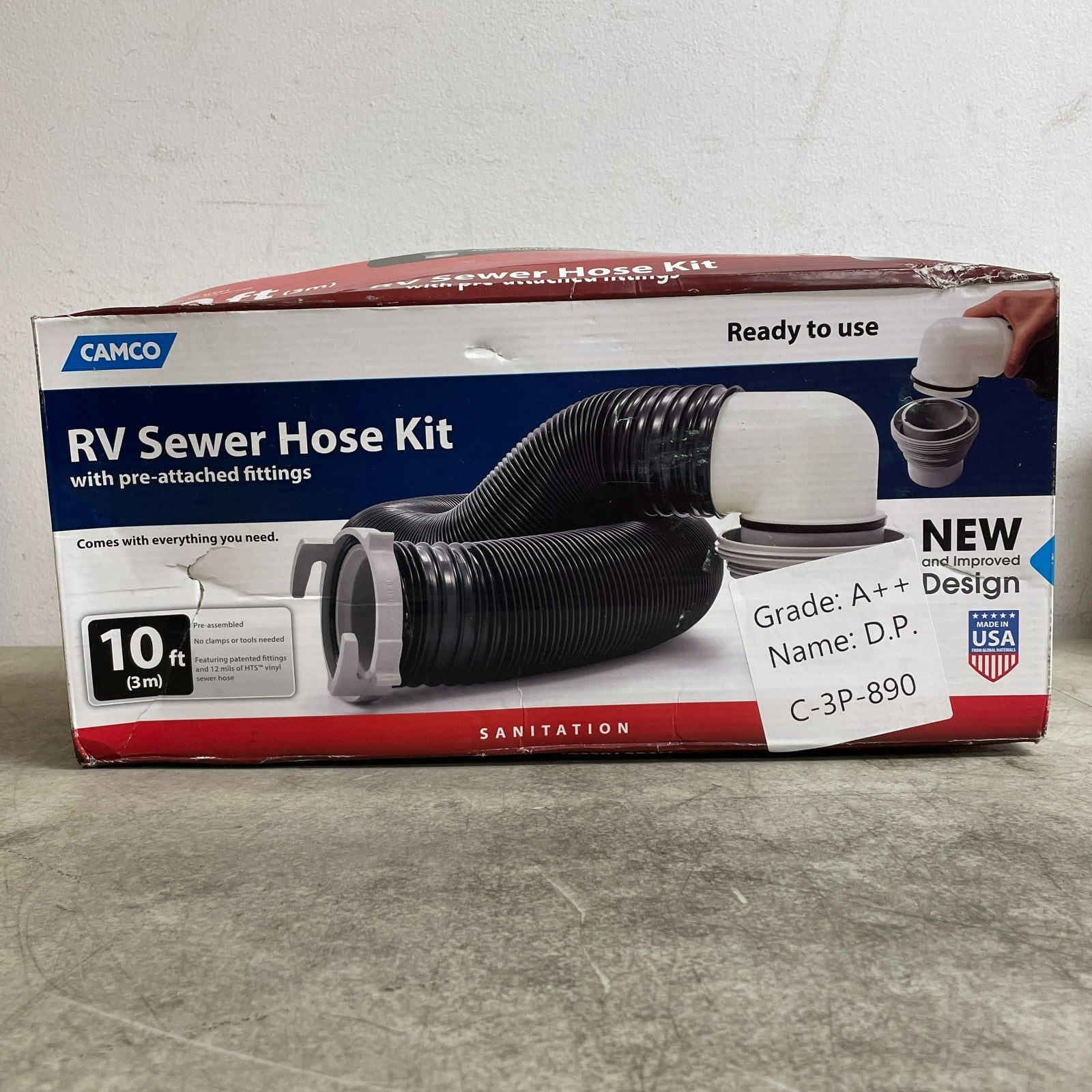 Camco 39551 Easy Slip Sewer Hose Kit 10ft 4-in-1 Adapter Universal RV Camper