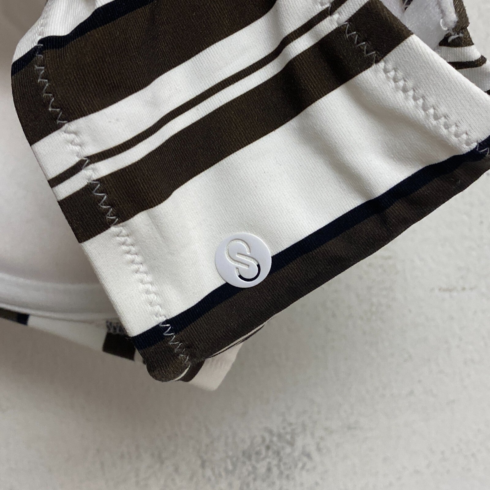 Calia Women's Tie Back Bikini Top Variegated Stripe White/Brown WSA23200PRT