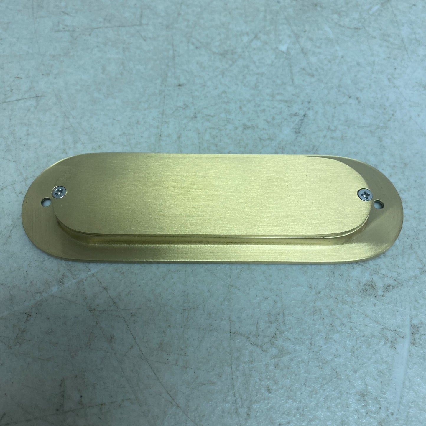 Signature Hardware 6''Elongated Oval Recessed Brass Pocket Door Pull-Satin Brass
