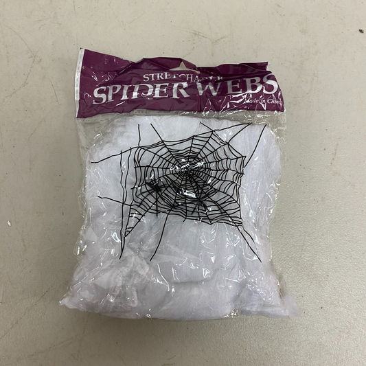 Stretchable Spider Web Decoration White w/ Black spider Accents