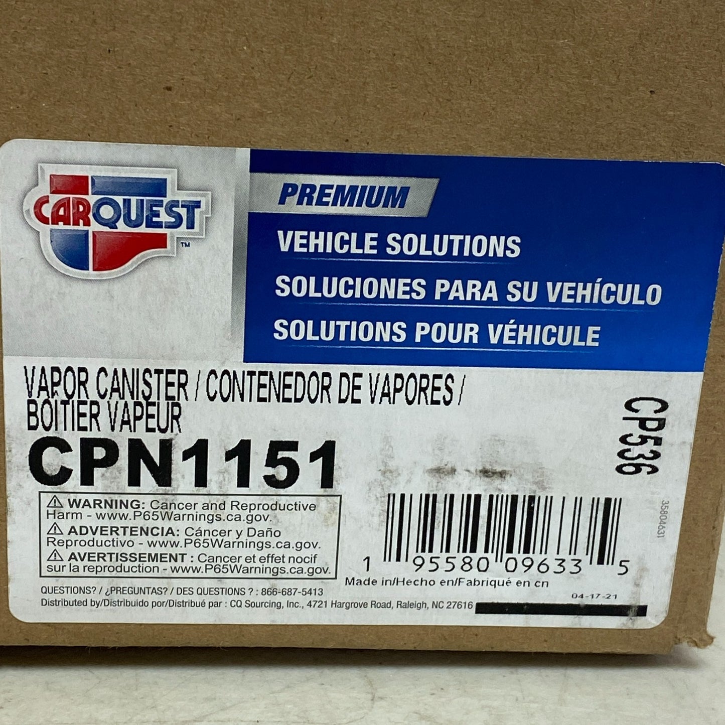 CARQUEST Premium Vapor Canister 12.5″ 3 Port Model CPN1151