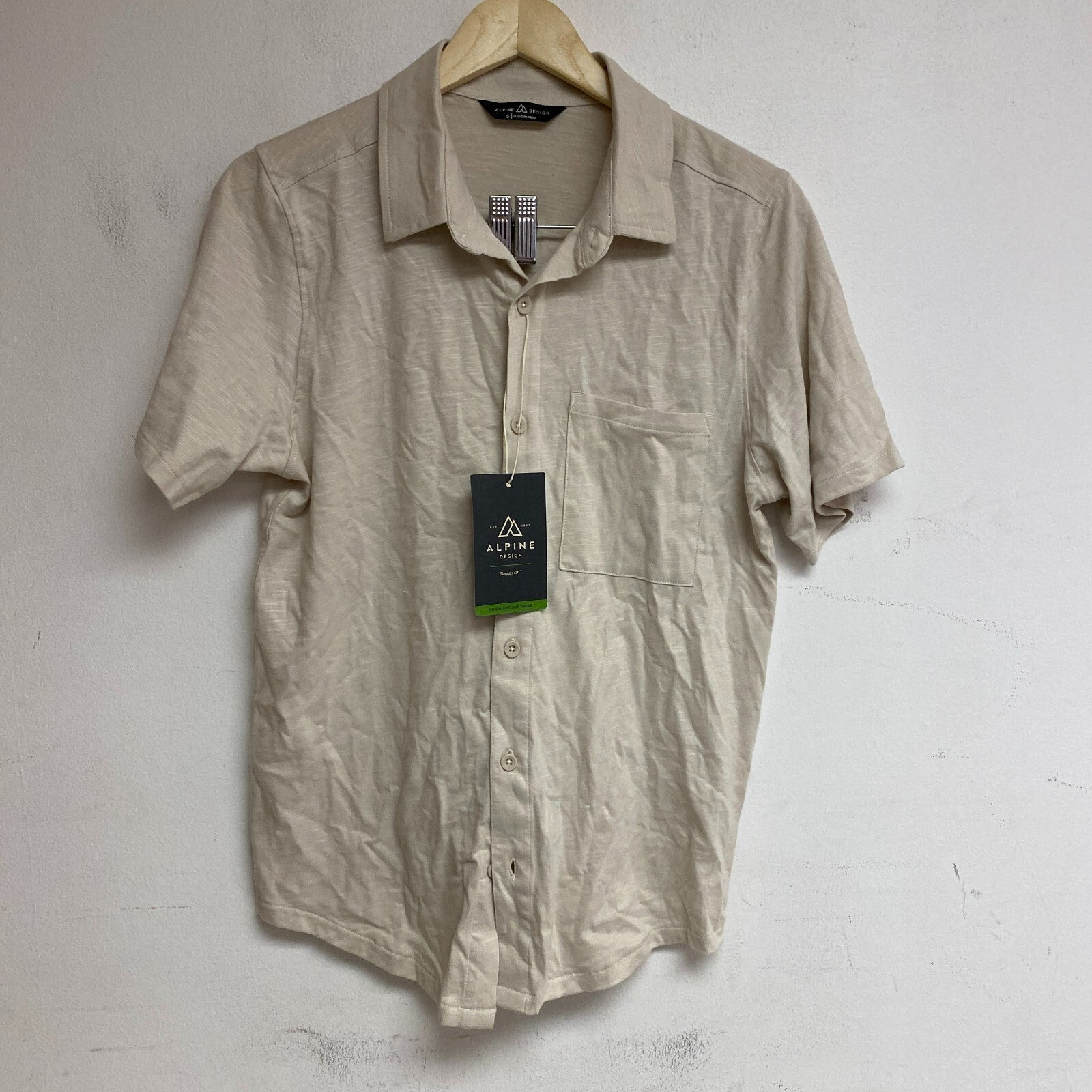 Alpine DesignâMen's  Rooted Knit Button Front Shirt  Light Khaki Solid ADM1310