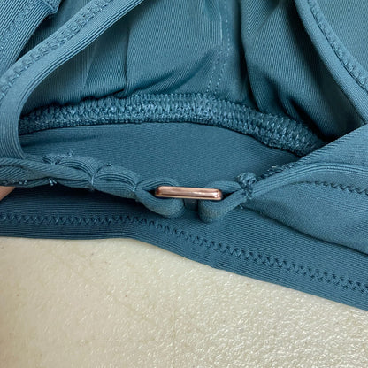 Calia Womens Runched Front Cross Top Deep Aqua Solid Racerback Swimwear WSA23204