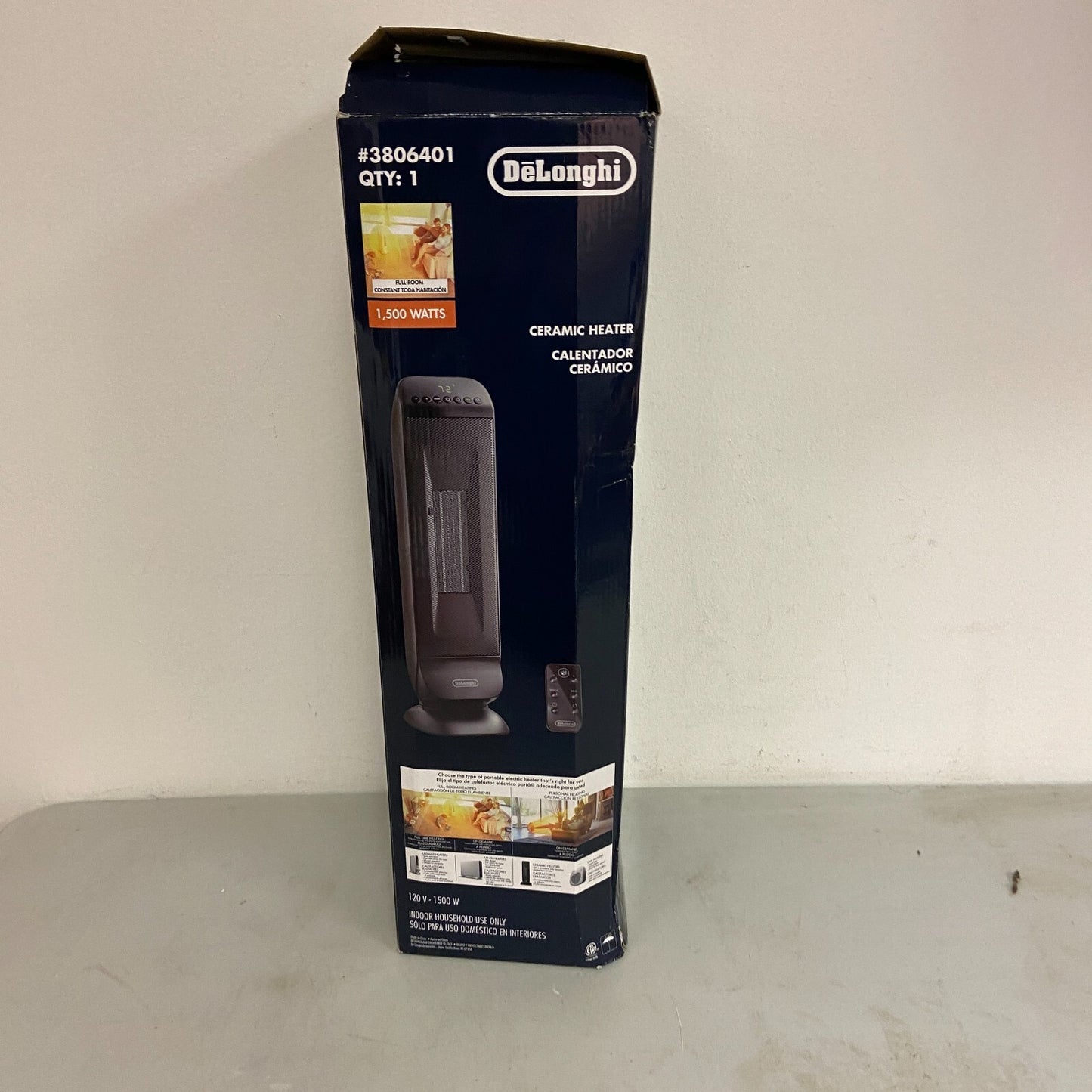 Delonghi 1500W Ceramic Tower Space Heater w/ Thermostat And Remote