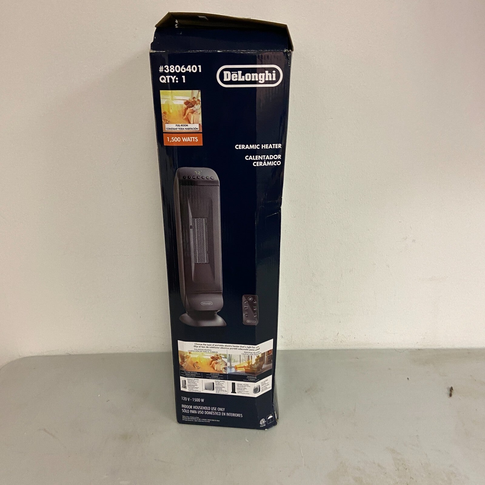 Delonghi 1500W Ceramic Tower Space Heater w/ Thermostat And Remote
