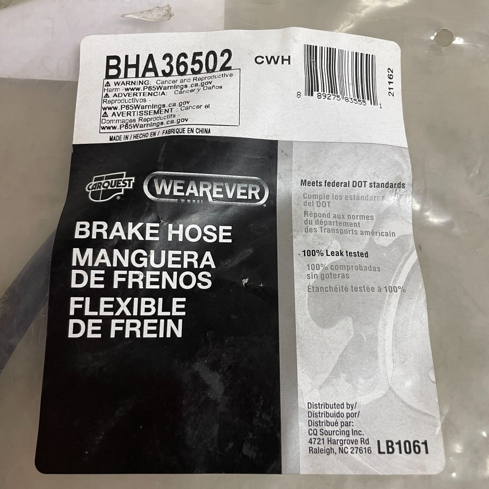 Carquest Wearever BHA36502 Brake Hydraulic Hose Assembly Female-Male Ends