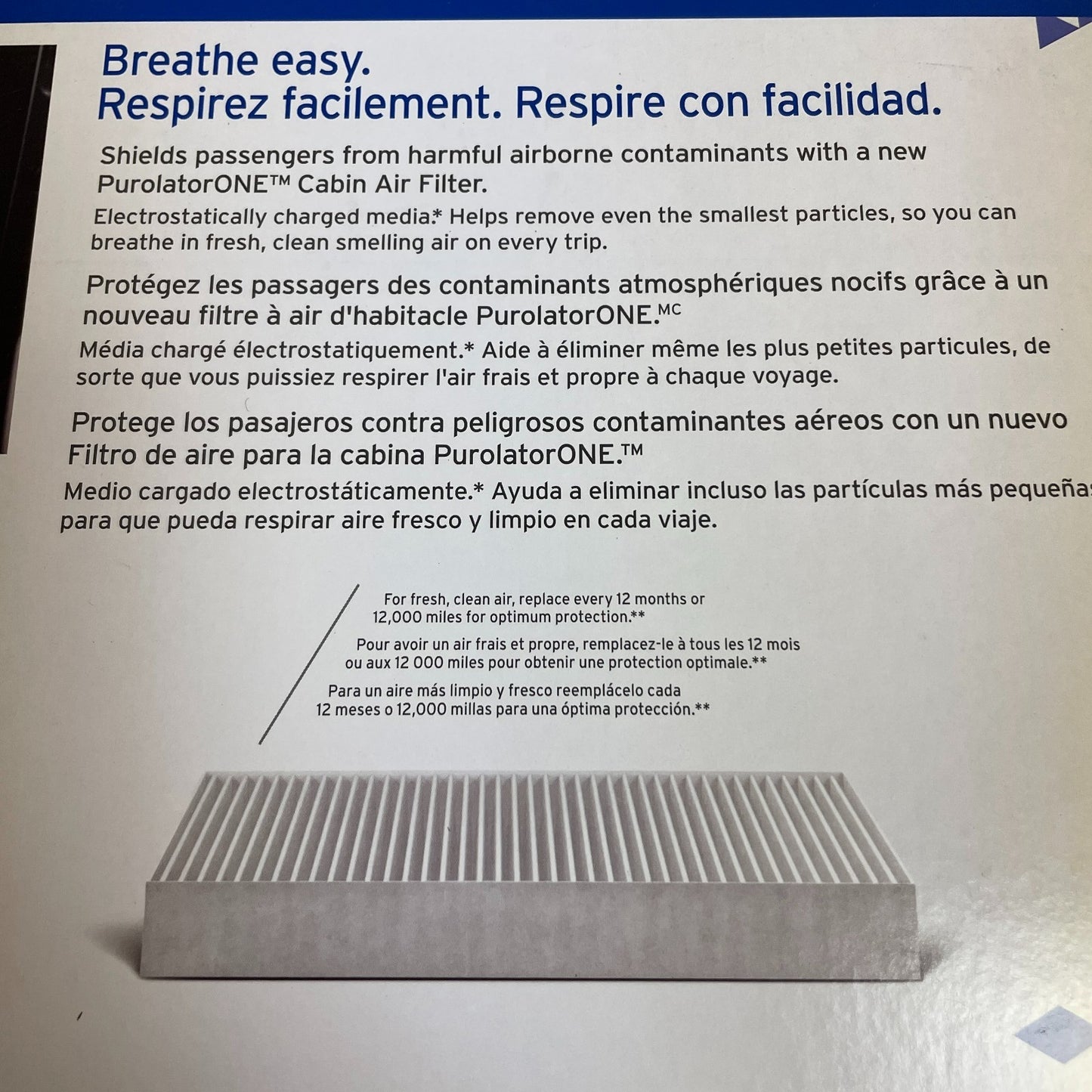 Purolator ONE Cabin Air Filter Activated Carbon 13.1x7.5x1.9 C25685