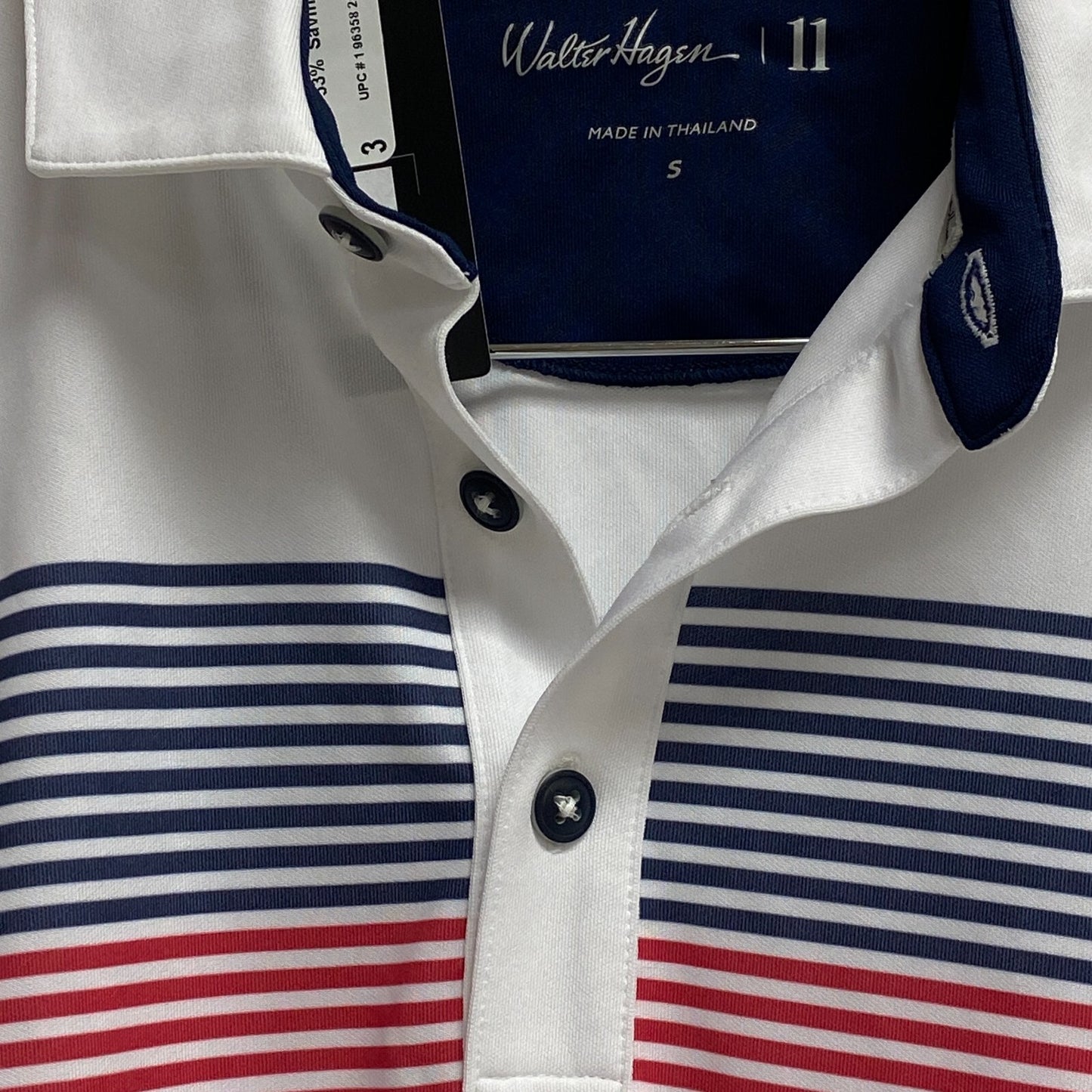 Walter Hagen Men's P11 USA Chest Stripe PRINT Polo Stars Stripes Crisp White