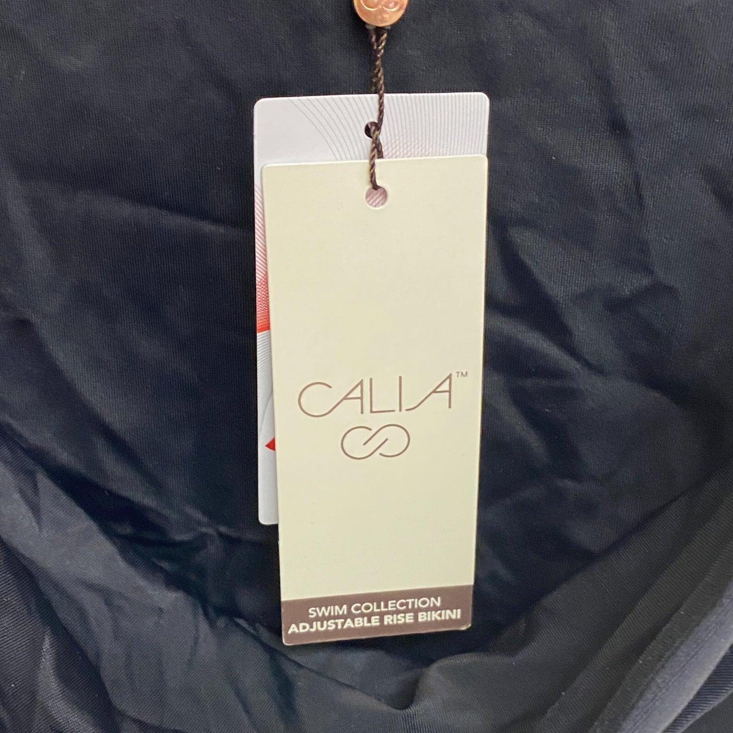 calia WOMENS Swim Adjustable Rise Bikini RUCHED BOTTOM PURE BLACK WSA20402 New!