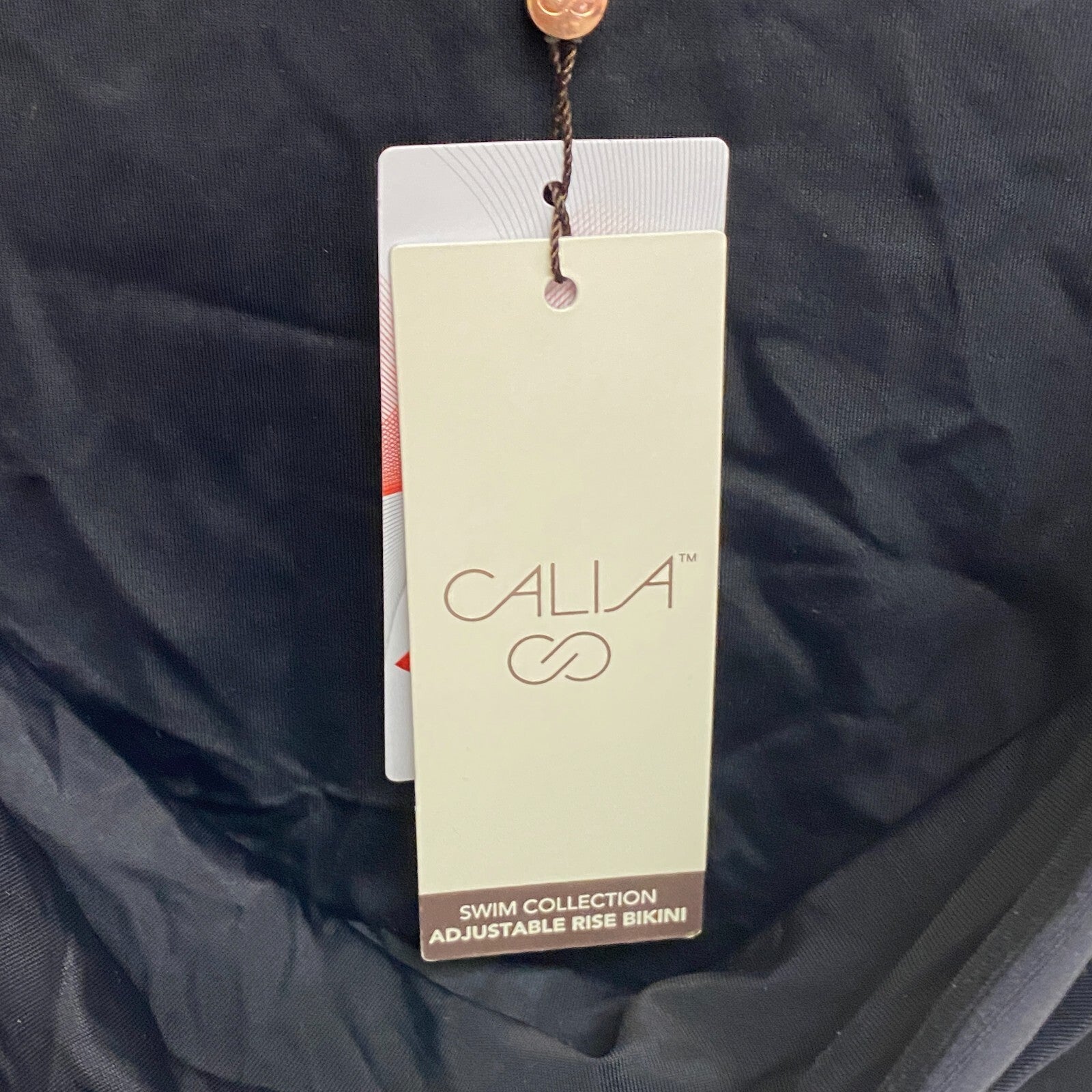 calia WOMENS Swim Adjustable Rise Bikini RUCHED BOTTOM PURE BLACK WSA20402 New!