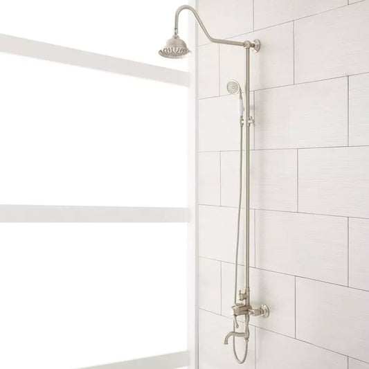 Signature Hardware Dolwick Exposed‑Pipe Shower & Tub Faucet Brushed Nickel