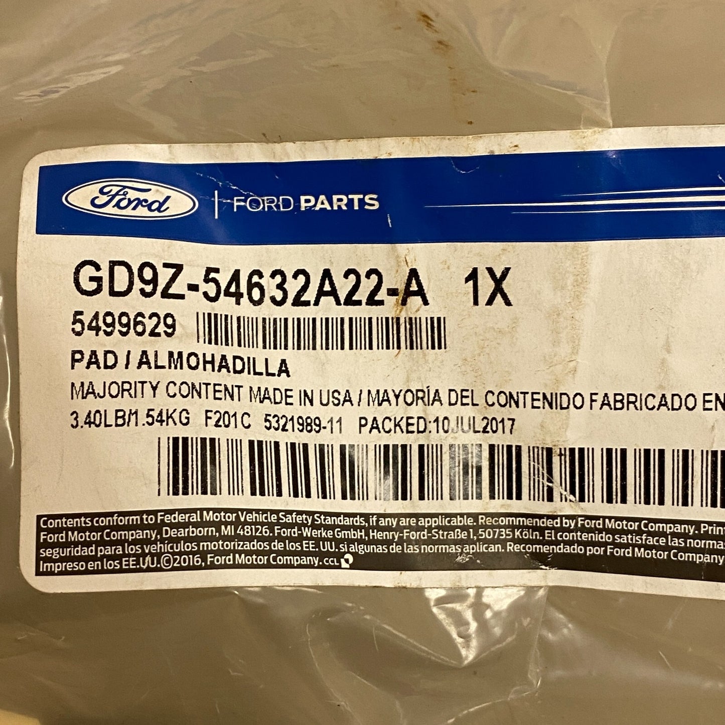 Ford Pad Assembly - Front Seat Heating GD9Z-54632A22-A