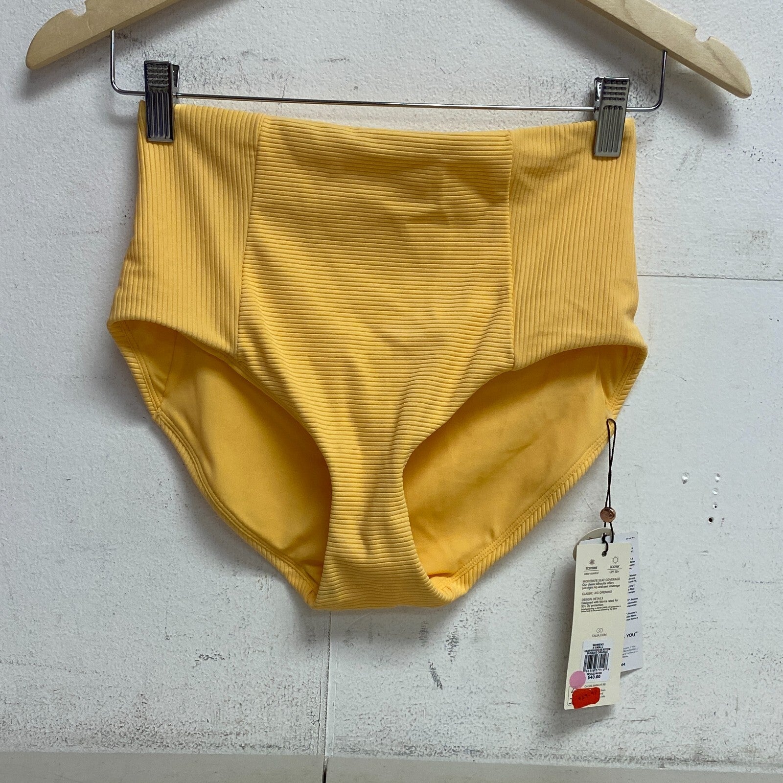 Calia Women's Tummy Control Bikini High Rise Rib Swim Bottom Sunrise Orange