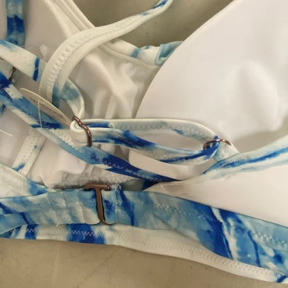 Calia Ruched Front Cross Back Top Floral Flourish Blue Bikini Top WSA22202PRT