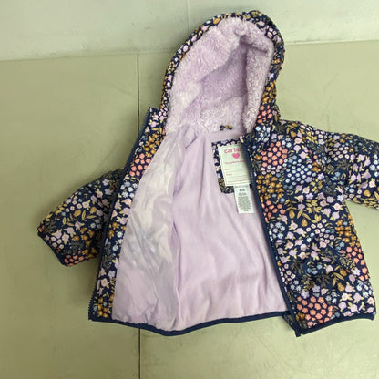 CARTER'S Girl Toddler Floral Packable Puffer Jacket Full Zip Hooded Size 18M NWT