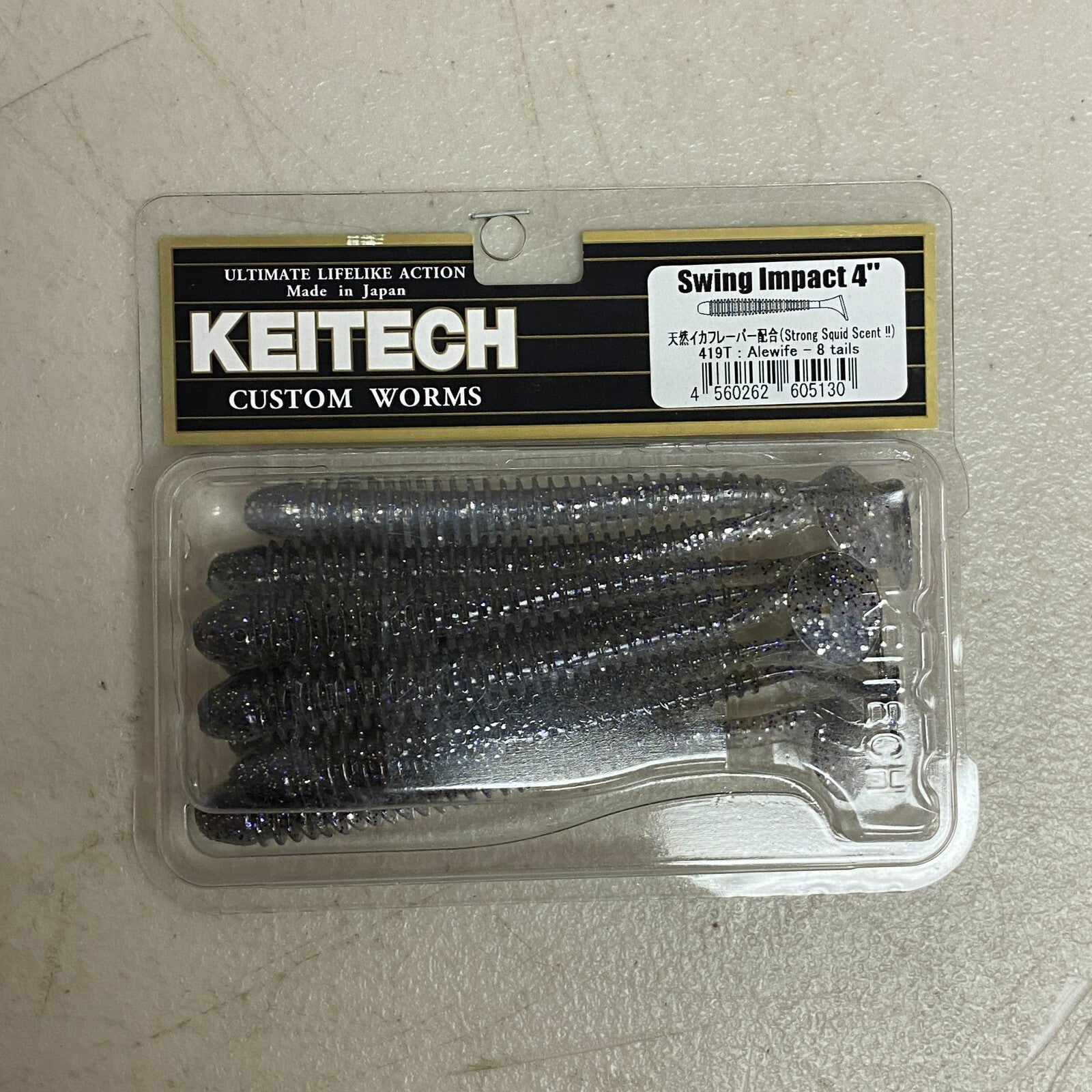 Keitech Custom Worms Swing Impact 4" 8 Pack Squid Scent 4560262605130